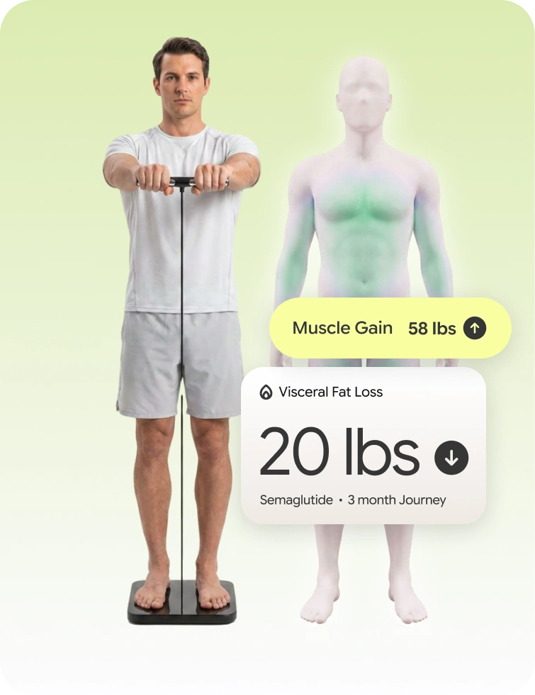 HumeCare 3D body scan showing fat and muscle composition tracking